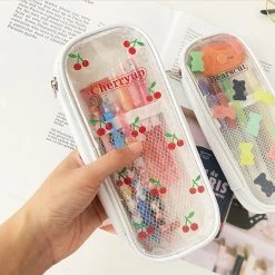 Accessories Kawaii Cherry Bear Clear Transparent Pencil Case