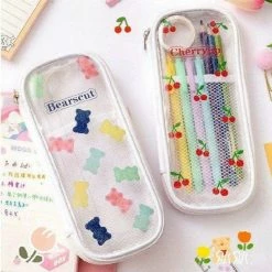 Accessories Kawaii Cherry Bear Clear Transparent Pencil Case