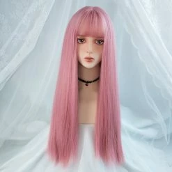 Apparel Kawaii Cosplay Synthetic Straight 24in Long Hair With Bangs Womens Wig