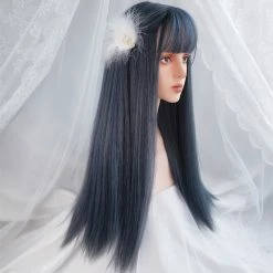 Apparel Kawaii Cosplay Synthetic Straight 24in Long Hair With Bangs Womens Wig