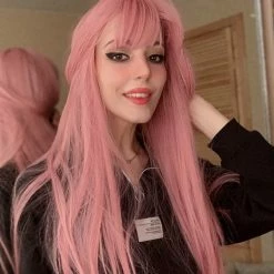 Apparel Kawaii Cosplay Synthetic Straight 24in Long Hair With Bangs Womens Wig