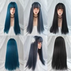 Apparel Kawaii Cosplay Synthetic Straight 24in Long Hair With Bangs Womens Wig