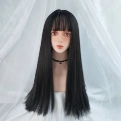 Apparel Kawaii Cosplay Synthetic Straight 24in Long Hair With Bangs Womens Wig