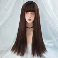 Apparel Kawaii Cosplay Synthetic Straight 24in Long Hair With Bangs Womens Wig