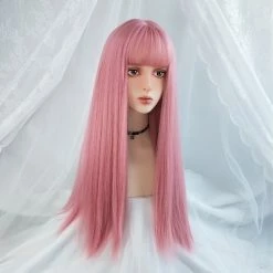 Apparel Kawaii Cosplay Synthetic Straight 24in Long Hair With Bangs Womens Wig