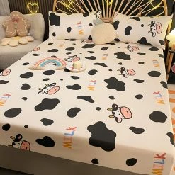 Home Decor Kawaii Cow Pattern Cotton Fitted Bedsheets