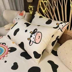 Home Decor Kawaii Cow Pattern Cotton Fitted Bedsheets