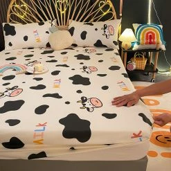 Home Decor Kawaii Cow Pattern Cotton Fitted Bedsheets