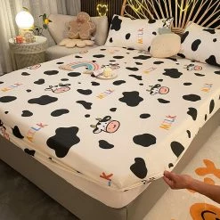 Home Decor Kawaii Cow Pattern Cotton Fitted Bedsheets
