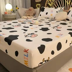 Home Decor Kawaii Cow Pattern Cotton Fitted Bedsheets