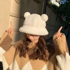 Apparel Kawaii Faux Fur Bear Bucket Hat