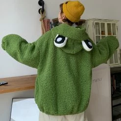 Apparel Kawaii Frog Zip-up Fluffy Over-sized Jacket