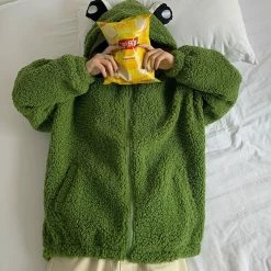 Apparel Kawaii Frog Zip-up Fluffy Over-sized Jacket