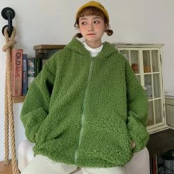 Apparel Kawaii Frog Zip-up Fluffy Over-sized Jacket