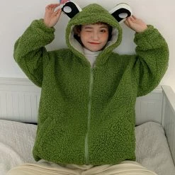 Apparel Kawaii Frog Zip-up Fluffy Over-sized Jacket