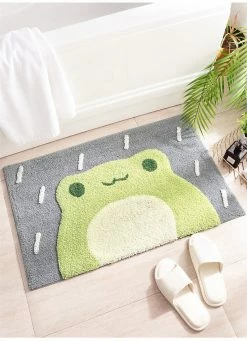 Home Decor Kawaii Green Smiling Frog Bathroom Mat