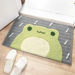 Home Decor Kawaii Green Smiling Frog Bathroom Mat
