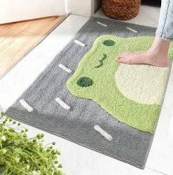 Home Decor Kawaii Green Smiling Frog Bathroom Mat