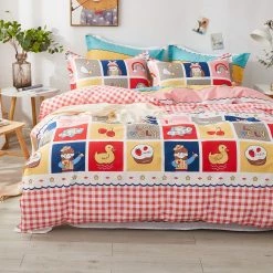 Home Decor Kawaii Illustration Checked Supreme Bedding Set