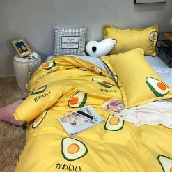 Home Decor Home & Pets Kawaii Japanese Yellow Avocado Paradise Bedding Set