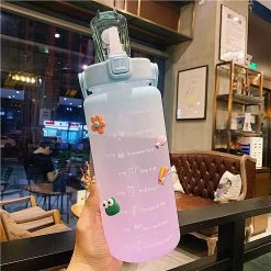 Home Decor Home & Pets Kawaii Jumbo Plastic 2000ml Water Bottle With Time Marker & Straw