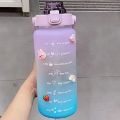 Home Decor Home & Pets Kawaii Jumbo Plastic 2000ml Water Bottle With Time Marker & Straw