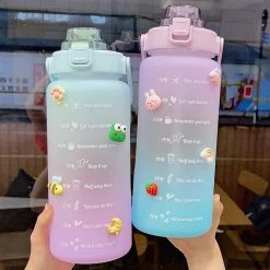 Home Decor Home & Pets Kawaii Jumbo Plastic 2000ml Water Bottle With Time Marker & Straw