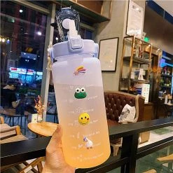 Home Decor Home & Pets Kawaii Jumbo Plastic 2000ml Water Bottle With Time Marker & Straw