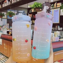 Home Decor Home & Pets Kawaii Jumbo Plastic 2000ml Water Bottle With Time Marker & Straw