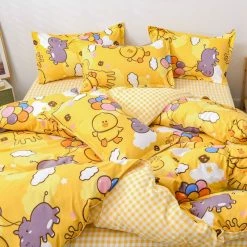 Home Decor Kawaii Little Chicks And Rhino Themed Printed Bedding Set Home & Pets
