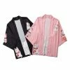Apparel Kawaii Lucky Cat Black Pink Japanese Short Kimono 2 Apparel Kawaii Lucky Cat Black Pink Japanese Short Kimono