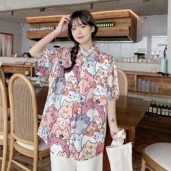 Apparel Kawaii Millions Of Cats Print Short Sleeve Shirt