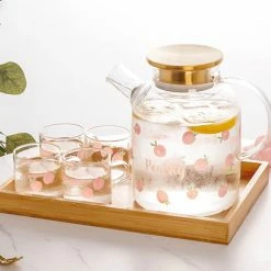 Home Decor Kawaii Peach Glass Kettle And Cups Set Home & Pets