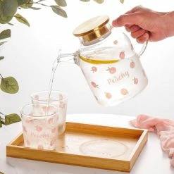Home Decor Kawaii Peach Glass Kettle And Cups Set Home & Pets