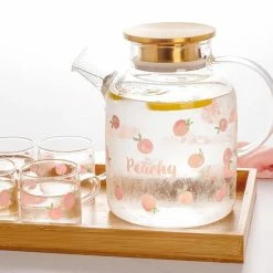 Home Decor Kawaii Peach Glass Kettle And Cups Set Home & Pets