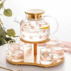 Home Decor Kawaii Peach Glass Kettle And Cups Set Home & Pets