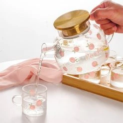 Home Decor Kawaii Peach Glass Kettle And Cups Set Home & Pets