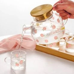Home Decor Kawaii Peach Glass Kettle And Cups Set Home & Pets