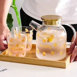 Home Decor Kawaii Peach Glass Kettle And Cups Set Home & Pets