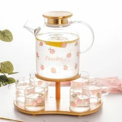 Home Decor Kawaii Peach Glass Kettle And Cups Set Home & Pets