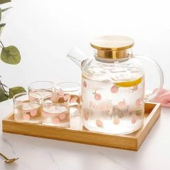 Home Decor Kawaii Peach Glass Kettle And Cups Set Home & Pets