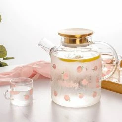 Home Decor Kawaii Peach Glass Kettle And Cups Set Home & Pets