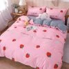 Home Decor Kawaii Pink & Grey Strawberry Pattern Bedding Set
