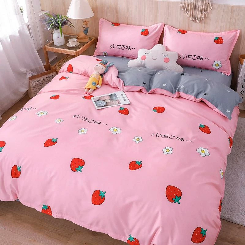 Home Decor Kawaii Pink & Grey Strawberry Pattern Bedding Set 3 Home Decor Kawaii Pink & Grey Strawberry Pattern Bedding Set