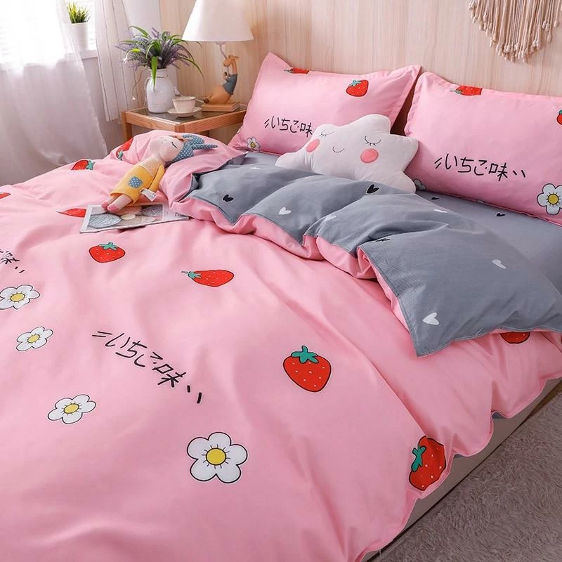 Home Decor Kawaii Pink & Grey Strawberry Pattern Bedding Set 10 Home Decor Kawaii Pink & Grey Strawberry Pattern Bedding Set