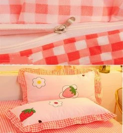 Home Decor Bedding Sets Luxury 100% Pure Cotton Kawaii Pink Strawberry Bedding Set