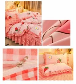 Home Decor Bedding Sets Luxury 100% Pure Cotton Kawaii Pink Strawberry Bedding Set