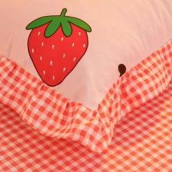 Home Decor Bedding Sets Luxury 100% Pure Cotton Kawaii Pink Strawberry Bedding Set
