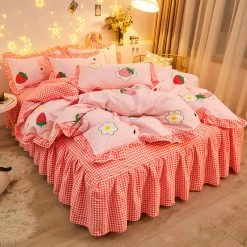 Home Decor Bedding Sets Luxury 100% Pure Cotton Kawaii Pink Strawberry Bedding Set