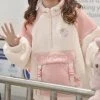 Apparel Kawaii Pink White Two-Tone Long Sleeve Fleece Embroidery Jacket